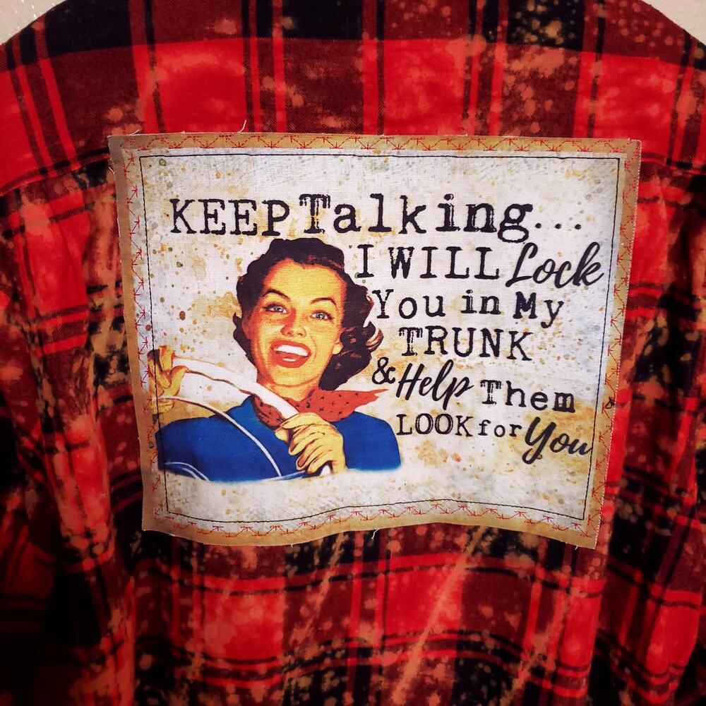 ANGRY MINNOW Plaid Flannel Lumberjack Halloween Dark Humor Button Down Top